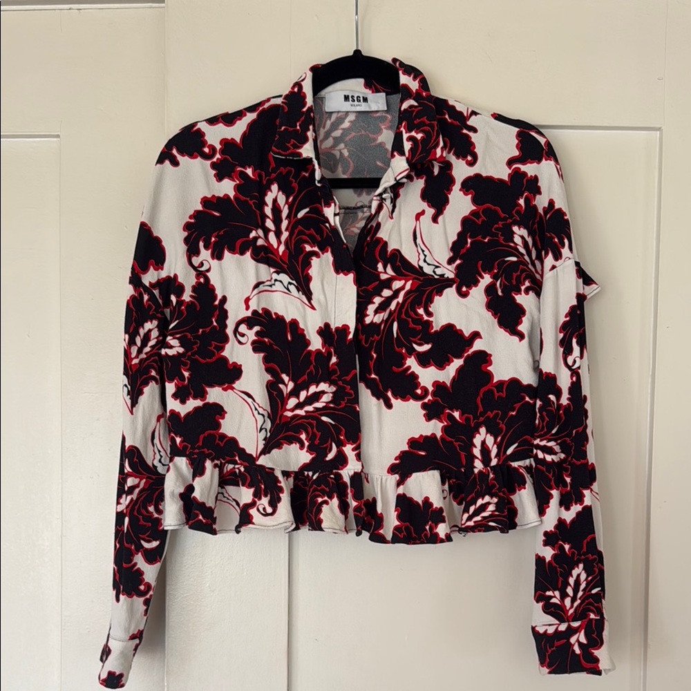 MSGM Women's Black and Red Floral Top